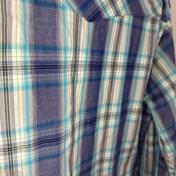 Tin‎ Haul Shirt Mens Large Turquoise Violet Plaid Pearl Snap Western Rockabilly - Picture 6 of 8
